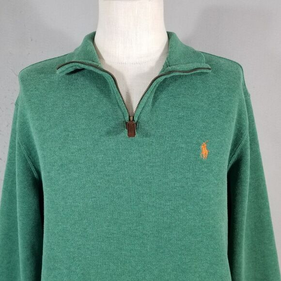 Polo Ralph Lauren sweater men's large green cotton pullover 1/4 zip heavy winter - Picture 2 of 9
